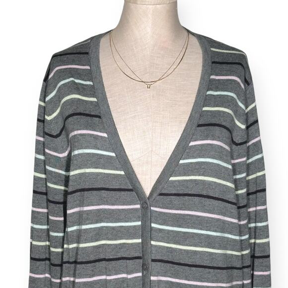 TORRID Boyfriend Cardigan Sweater Longline Button Up Lagenlook Striped Gray 2X - Picture 5 of 12